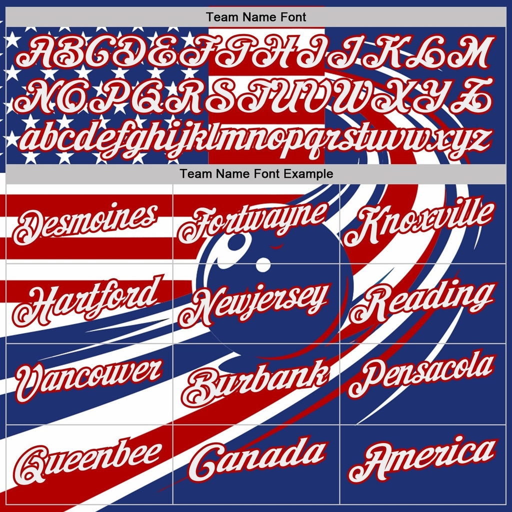 Custom Royal White-Red Patriotic American Flag Bowling Ball Performance Polo Shirt photo 4