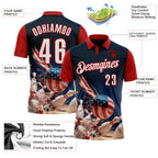 Custom Navy White-Red Patriotic American Flag Bowling Ball And Pins Strike Performance Polo Shirt photo 3