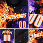 Custom Black White Purple-Bay Orange Flame Split Fire Performance Polo Shirt detail