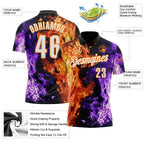 Custom Black White Purple-Bay Orange Flame Split Fire Performance Polo Shirt photo 3
