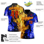 Custom Black Red Blue-Yellow Flame Split Fire Performance Polo Shirt photo 3