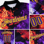 Custom Black Purple Red-Yellow Flame Split Fire Performance Polo Shirt detail