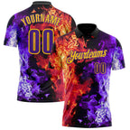 Custom Black Purple Red-Yellow Flame Split Fire Performance Polo Shirt photo 1