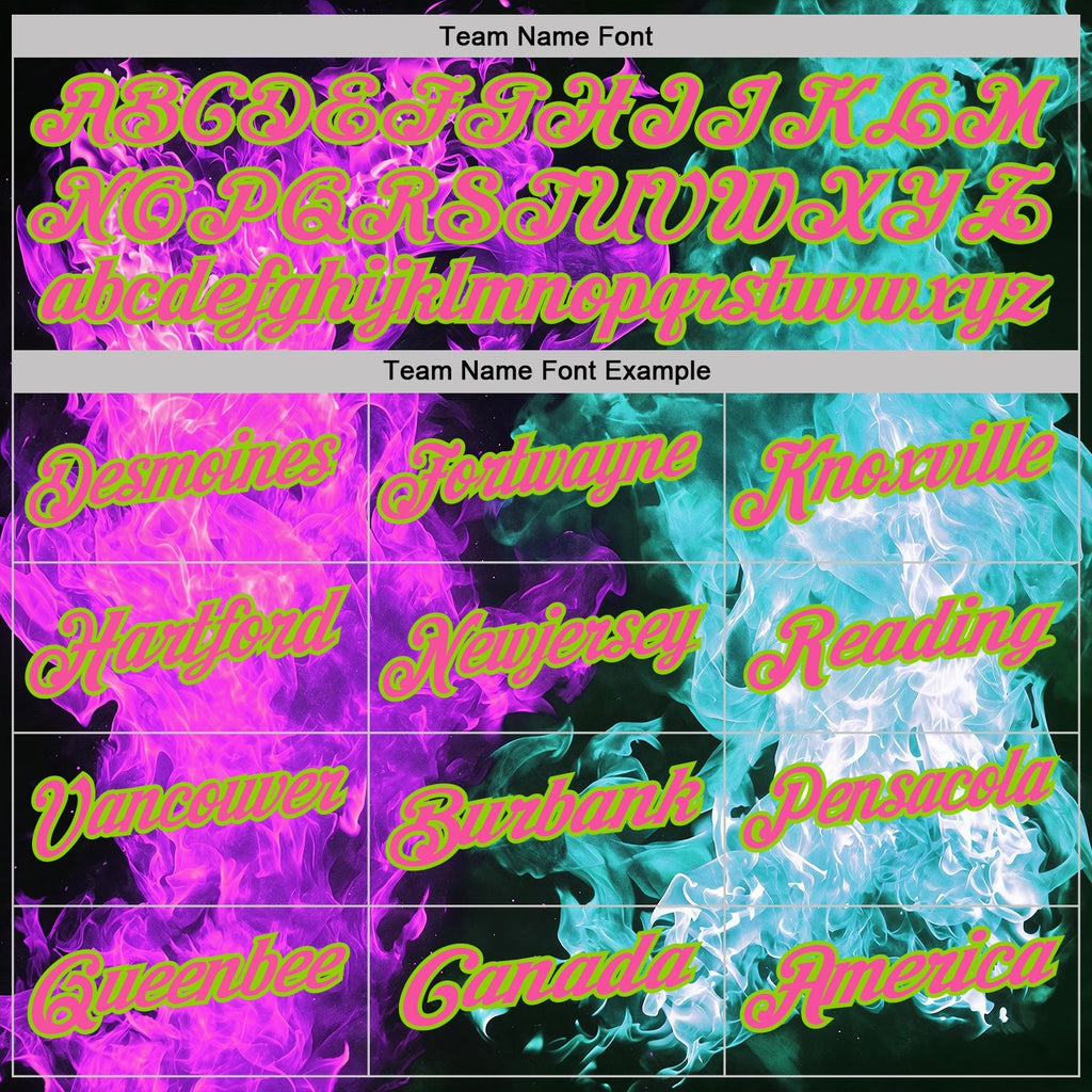 Custom Black Neon Green Ice Blue Purple-Pink Flame Split Fire Performance Polo Shirt photo 2