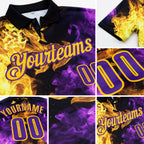 Custom Black Purple-Yellow Flame Split Fire Performance Polo Shirt detail