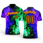Custom Black Red Green Purple-Yellow Flame Split Fire Performance Polo Shirt