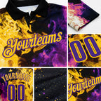 Custom Black Purple-Yellow Flame Split Fire Performance Polo Shirt detail