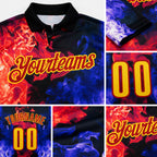 Custom Black Yellow Blue-Red Flame Split Fire Performance Polo Shirt detail