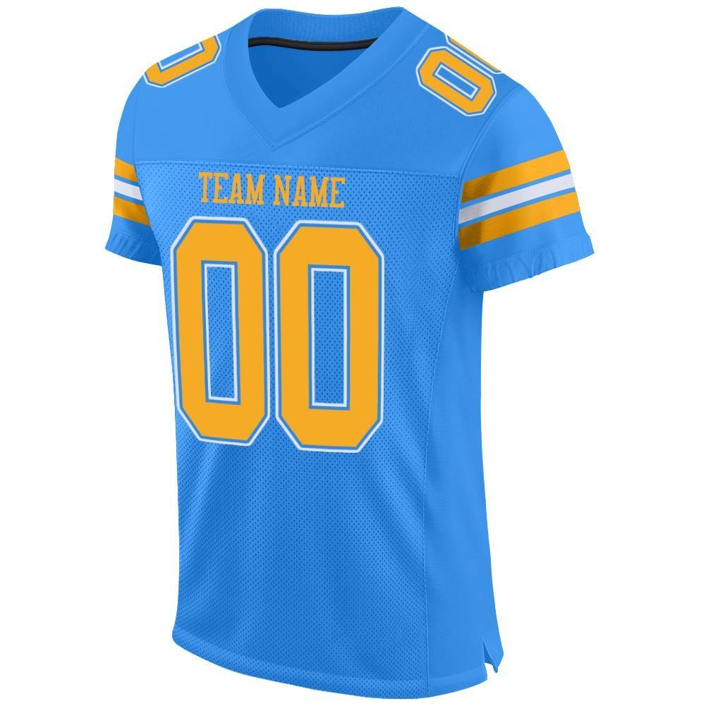 Custom Powder Blue Gold-White Mesh Authentic Football Jersey photo 1