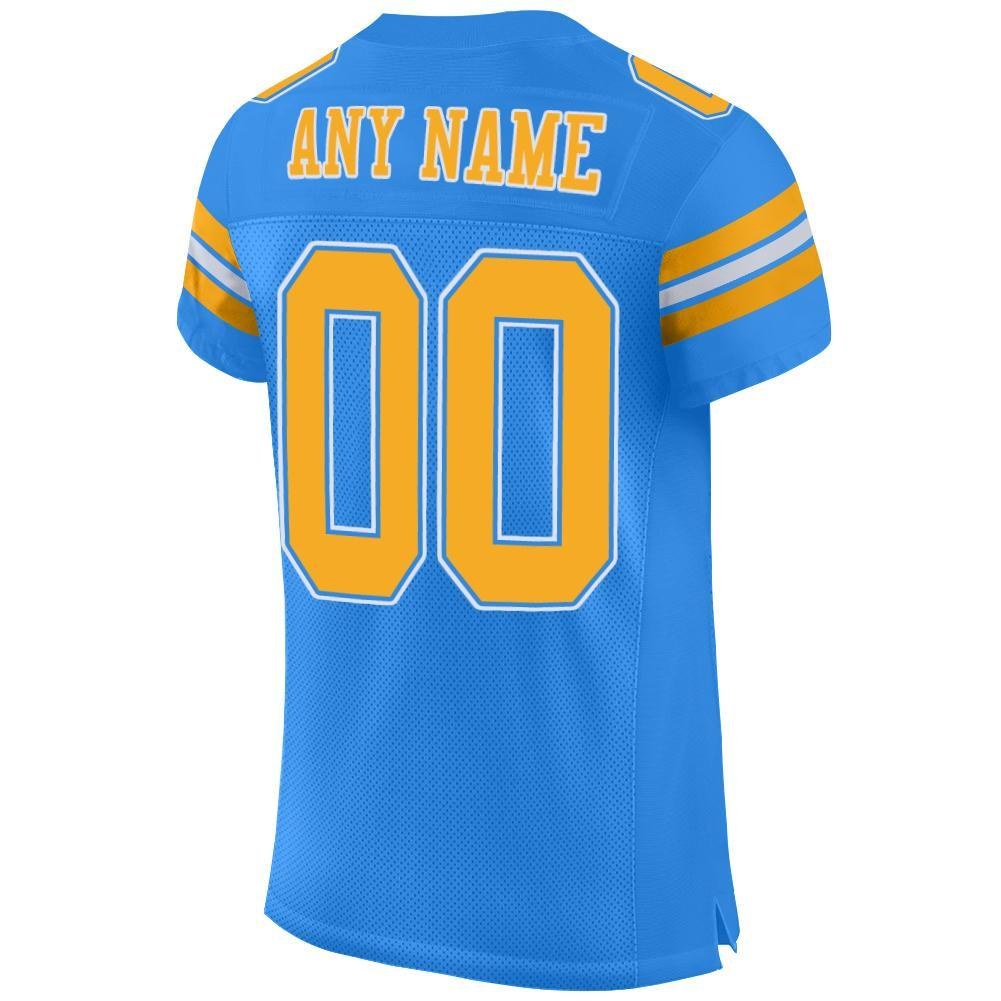 Custom Powder Blue Gold-White Mesh Authentic Football Jersey photo 2