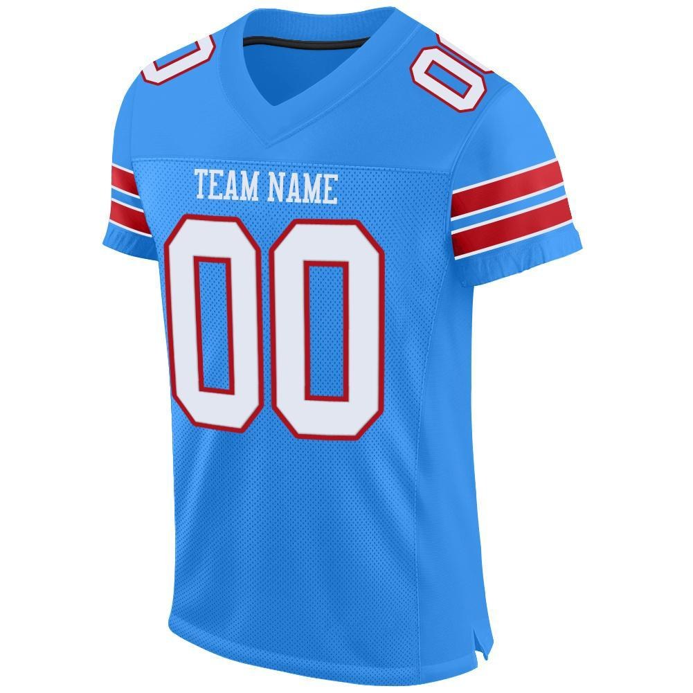 Custom Powder Blue White-Red Mesh Authentic Football Jersey photo 1