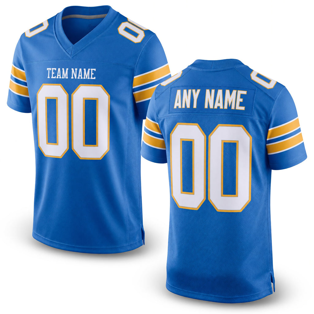 Custom Powder Blue White-Gold Mesh Authentic Football Jersey