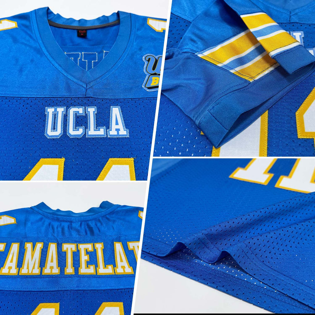 Custom Powder Blue White-Gold Mesh Authentic Football Jersey photo 1