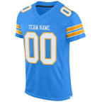 Custom Powder Blue White-Gold Mesh Authentic Football Jersey photo 2