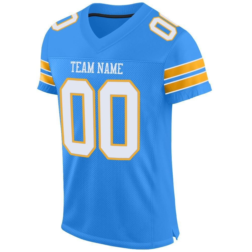 Custom Powder Blue White-Gold Mesh Authentic Football Jersey photo 2