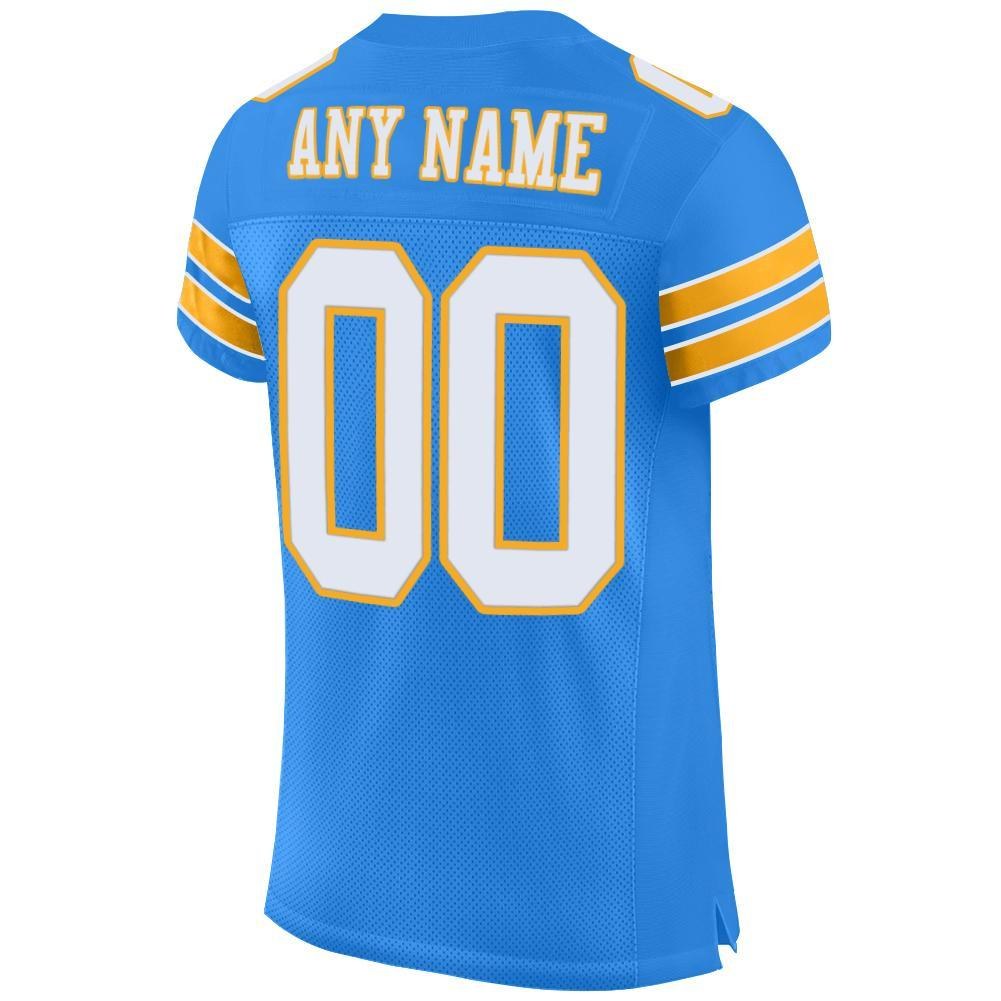 Custom Powder Blue White-Gold Mesh Authentic Football Jersey photo 3