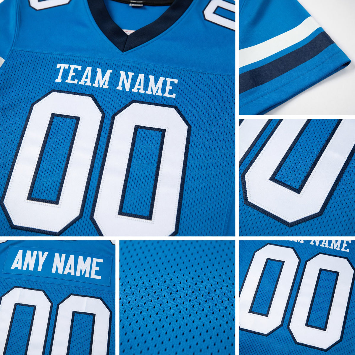 Custom Powder Blue White-Navy Mesh Authentic Football Jersey detail