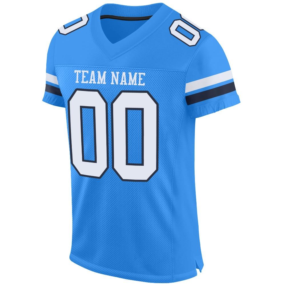 Custom Powder Blue White-Navy Mesh Authentic Football Jersey photo 4