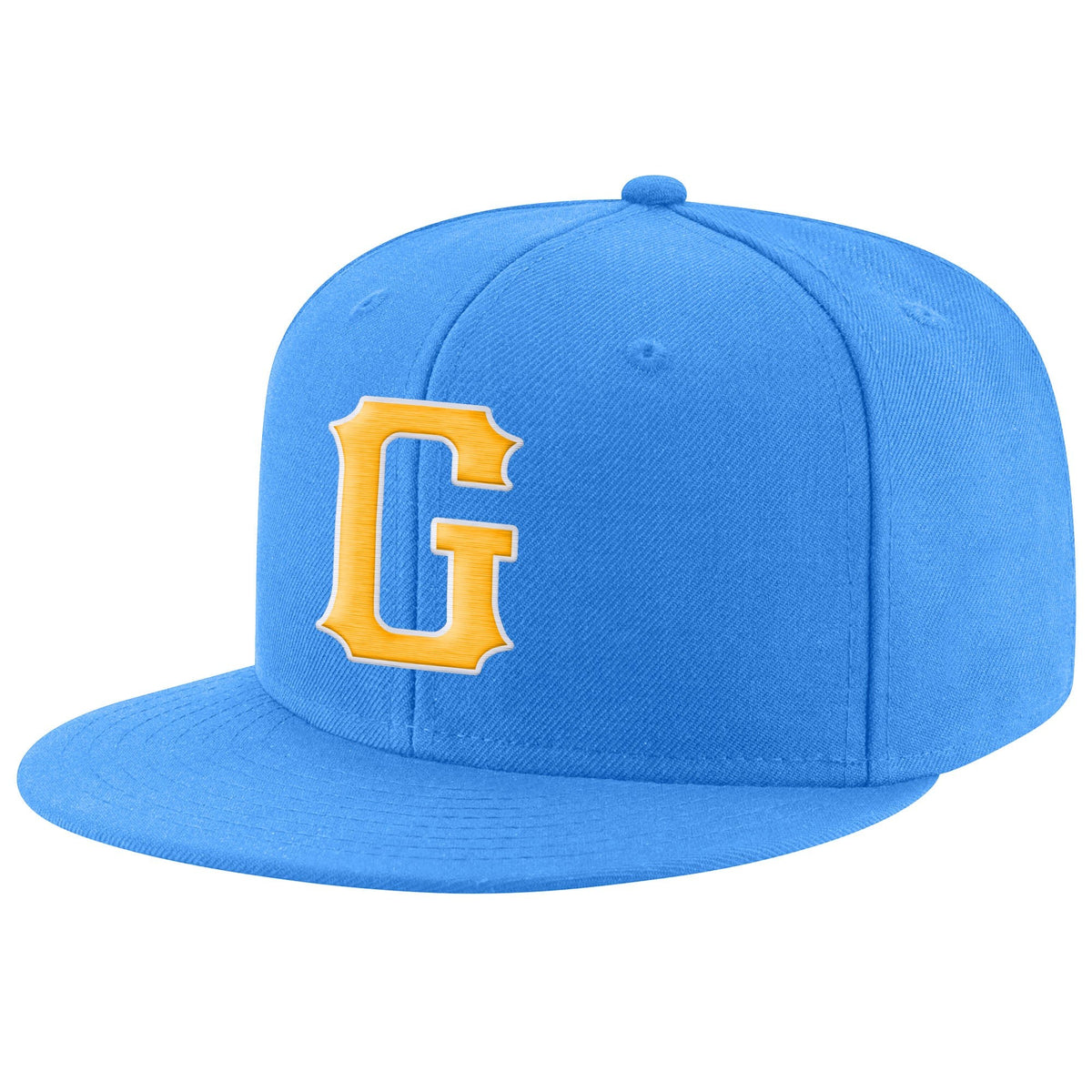 Custom Powder Blue Gold-White Stitched Adjustable Snapback Hat photo 1