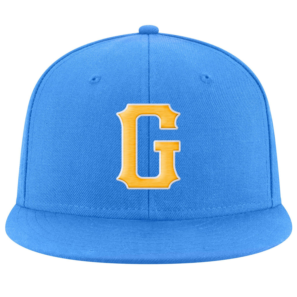Custom Powder Blue Gold-White Stitched Adjustable Snapback Hat photo 2