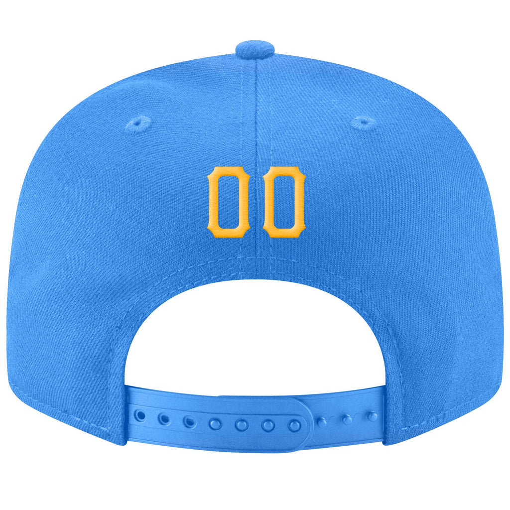 Custom Powder Blue Gold-White Stitched Adjustable Snapback Hat photo 3