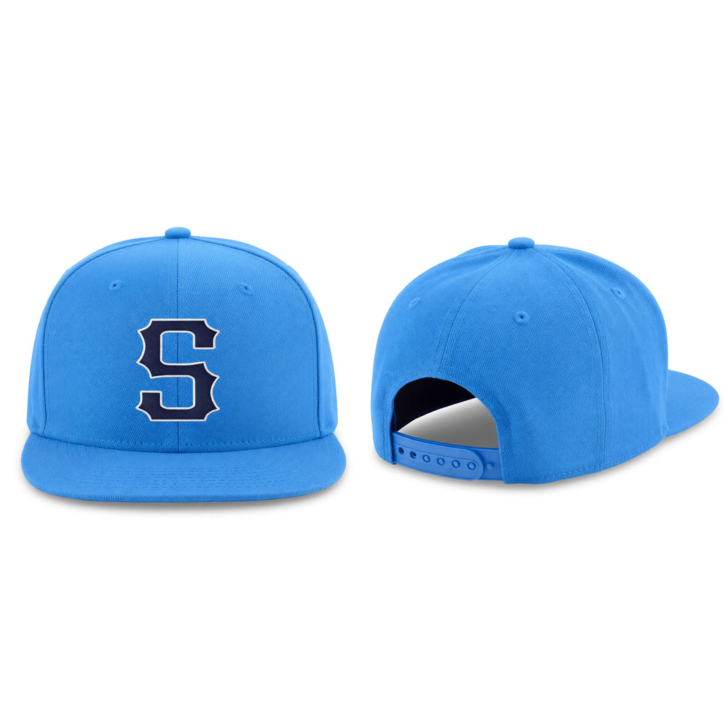 Custom Powder Blue Navy-White Stitched Adjustable Snapback Hat