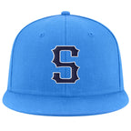 Custom Powder Blue Navy-White Stitched Adjustable Snapback Hat photo 2