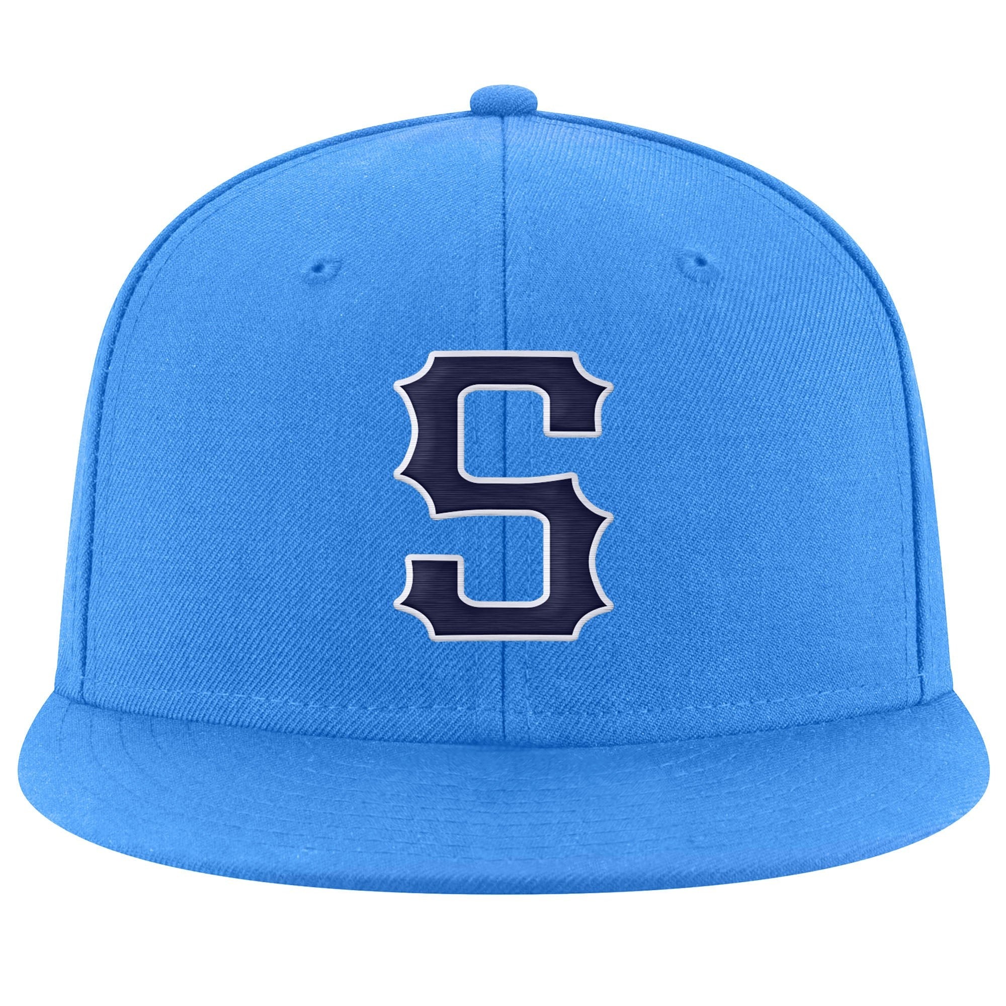 Custom Powder Blue Navy-White Stitched Adjustable Snapback Hat photo 2