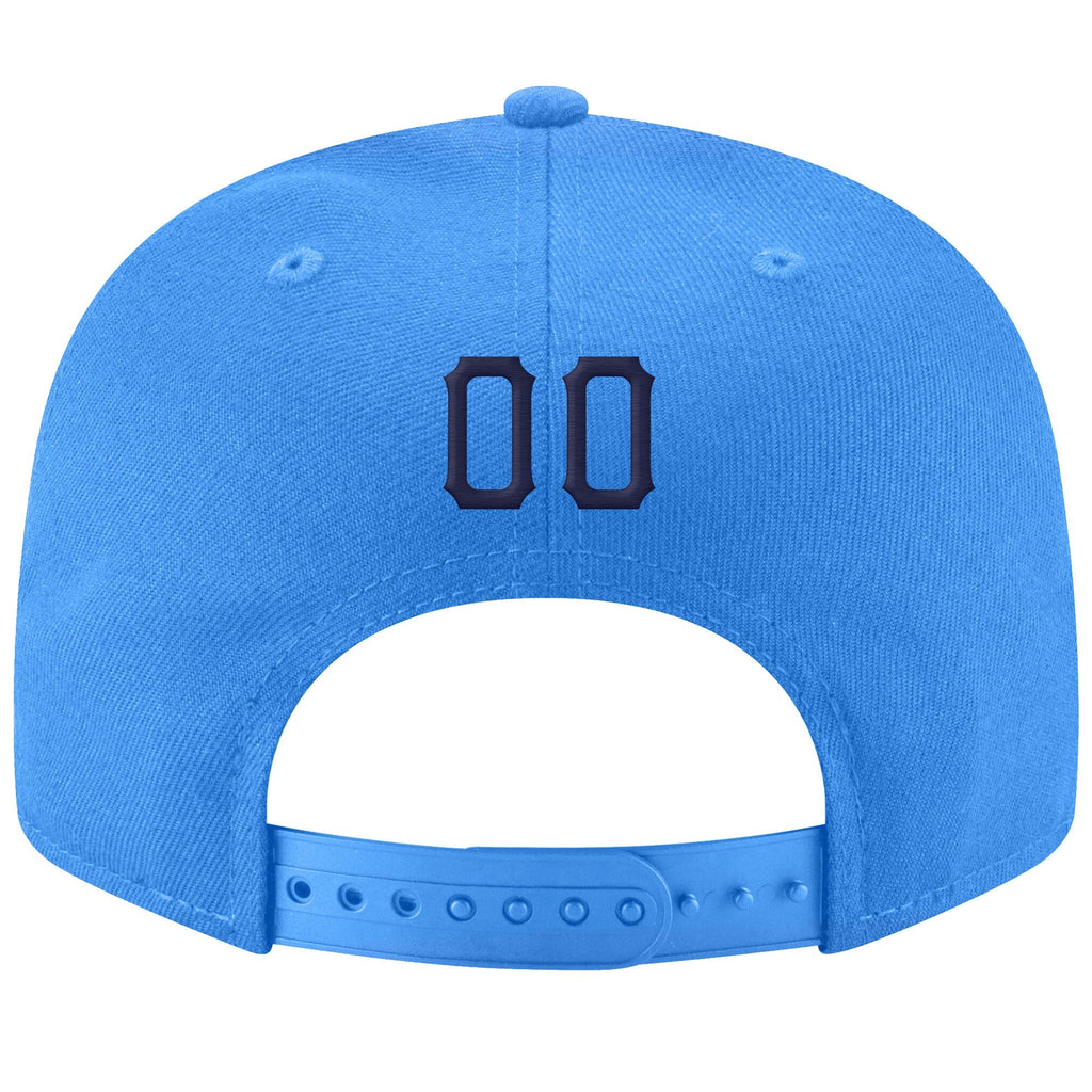 Custom Powder Blue Navy-White Stitched Adjustable Snapback Hat photo 3