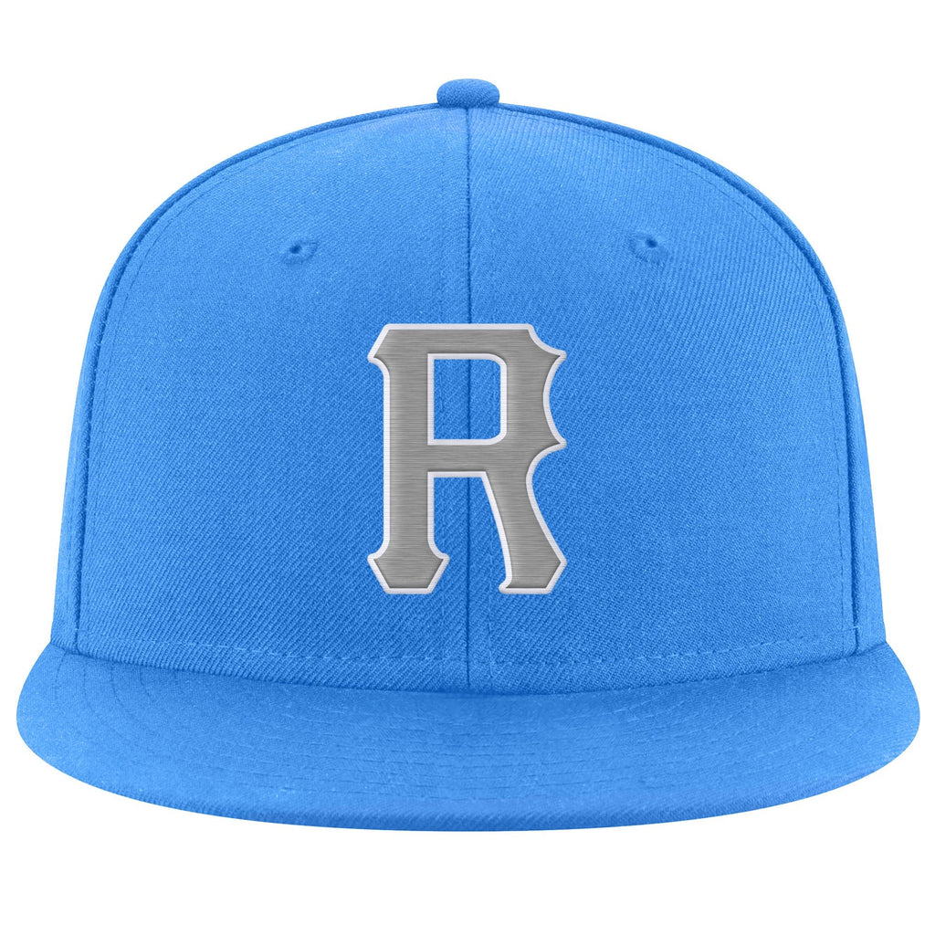 Custom Powder Blue Gray-White Stitched Adjustable Snapback Hat photo 2