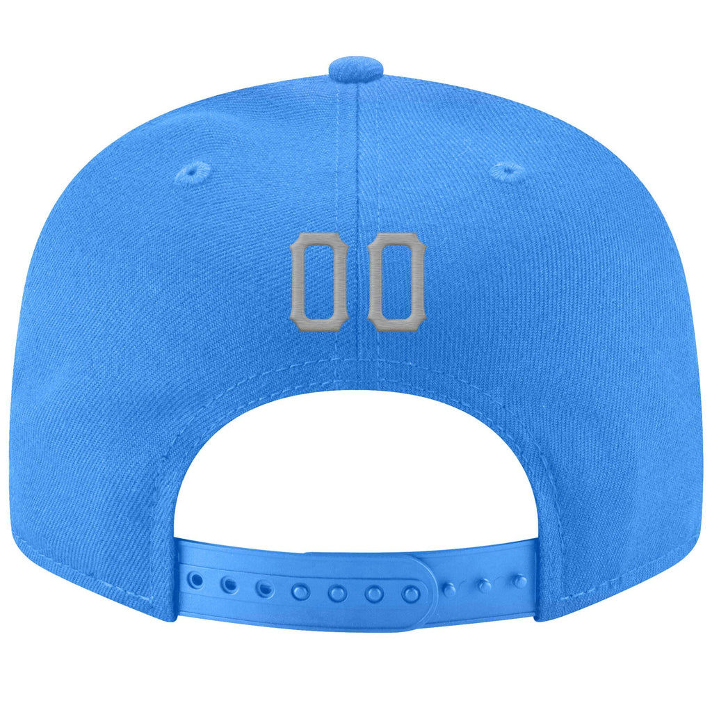Custom Powder Blue Gray-White Stitched Adjustable Snapback Hat photo 3
