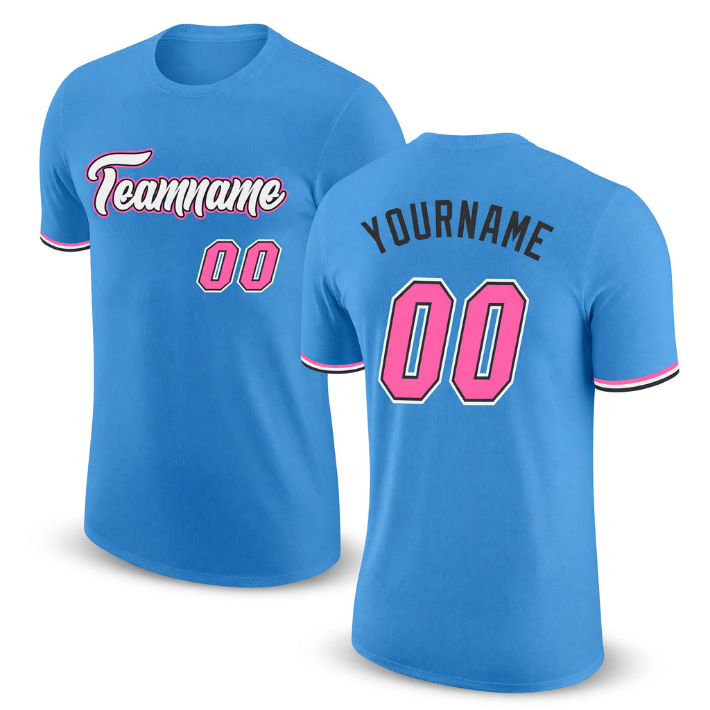 Custom Powder Blue Pink-Black Performance T-Shirt