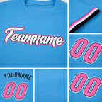 Custom Powder Blue Pink-Black Performance T-Shirt detail