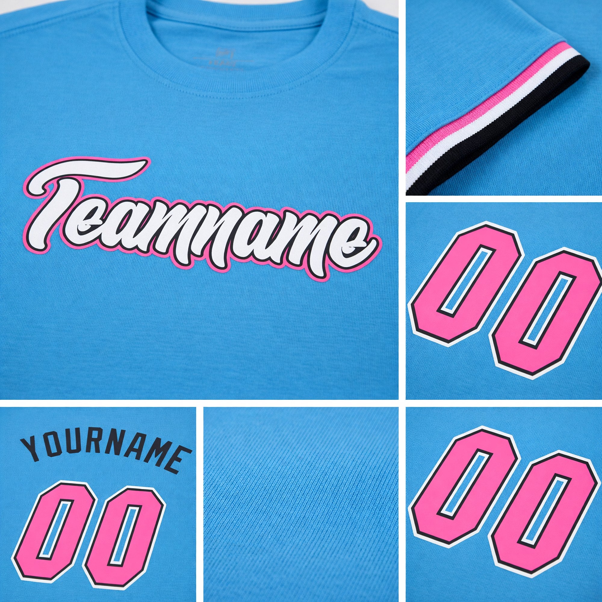 Custom Powder Blue Pink-Black Performance T-Shirt detail