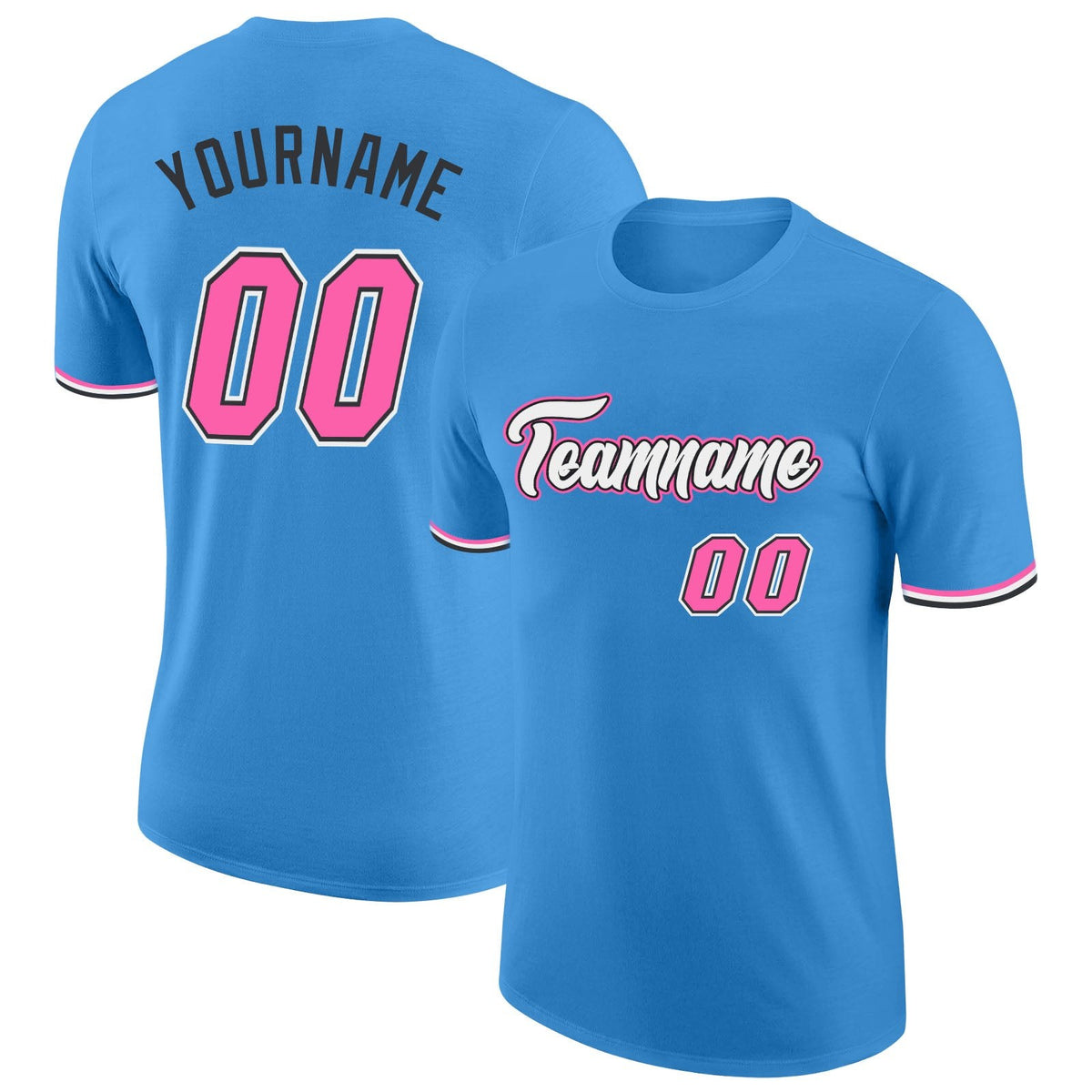 Custom Powder Blue Pink-Black Performance T-Shirt photo 1