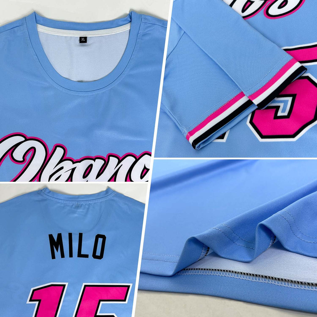 Custom Powder Blue Pink-Black Performance T-Shirt photo 2