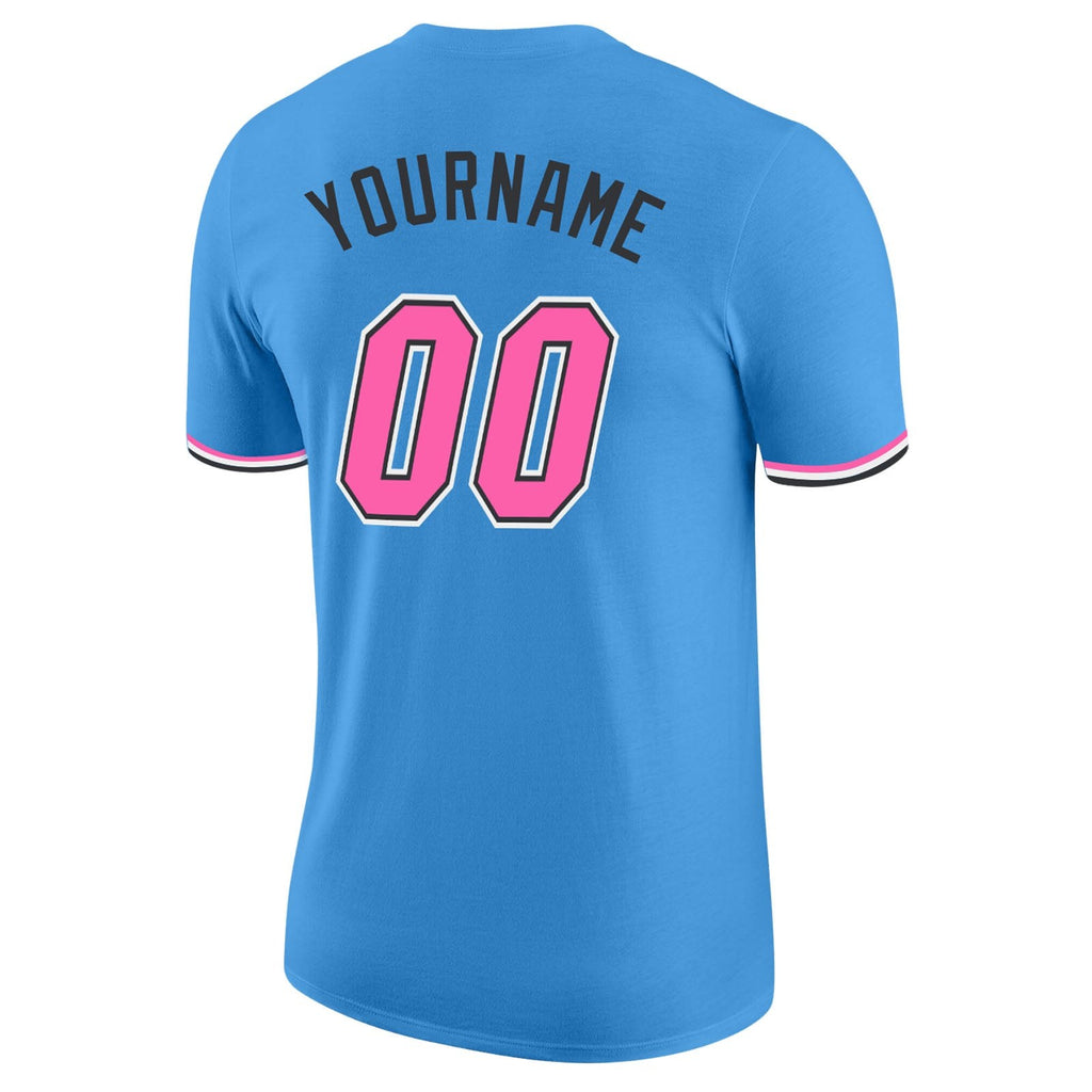 Custom Powder Blue Pink-Black Performance T-Shirt photo 6