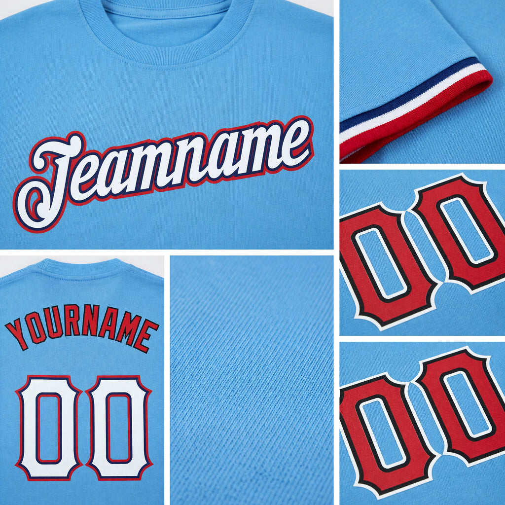 Custom Powder Blue White-Red Performance T-Shirt detail