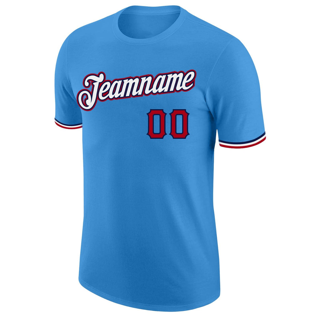 Custom Powder Blue White-Red Performance T-Shirt photo 4