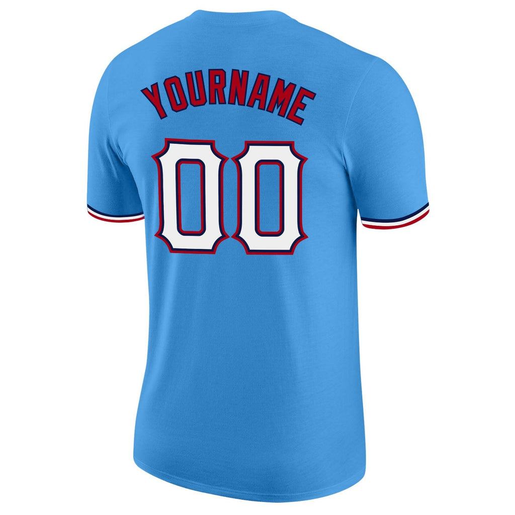 Custom Powder Blue White-Red Performance T-Shirt photo 5