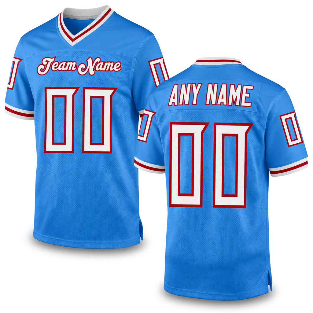 Custom Powder Blue White-Red Mesh Authentic Throwback Football Jersey