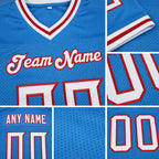 Custom Powder Blue White-Red Mesh Authentic Throwback Football Jersey detail