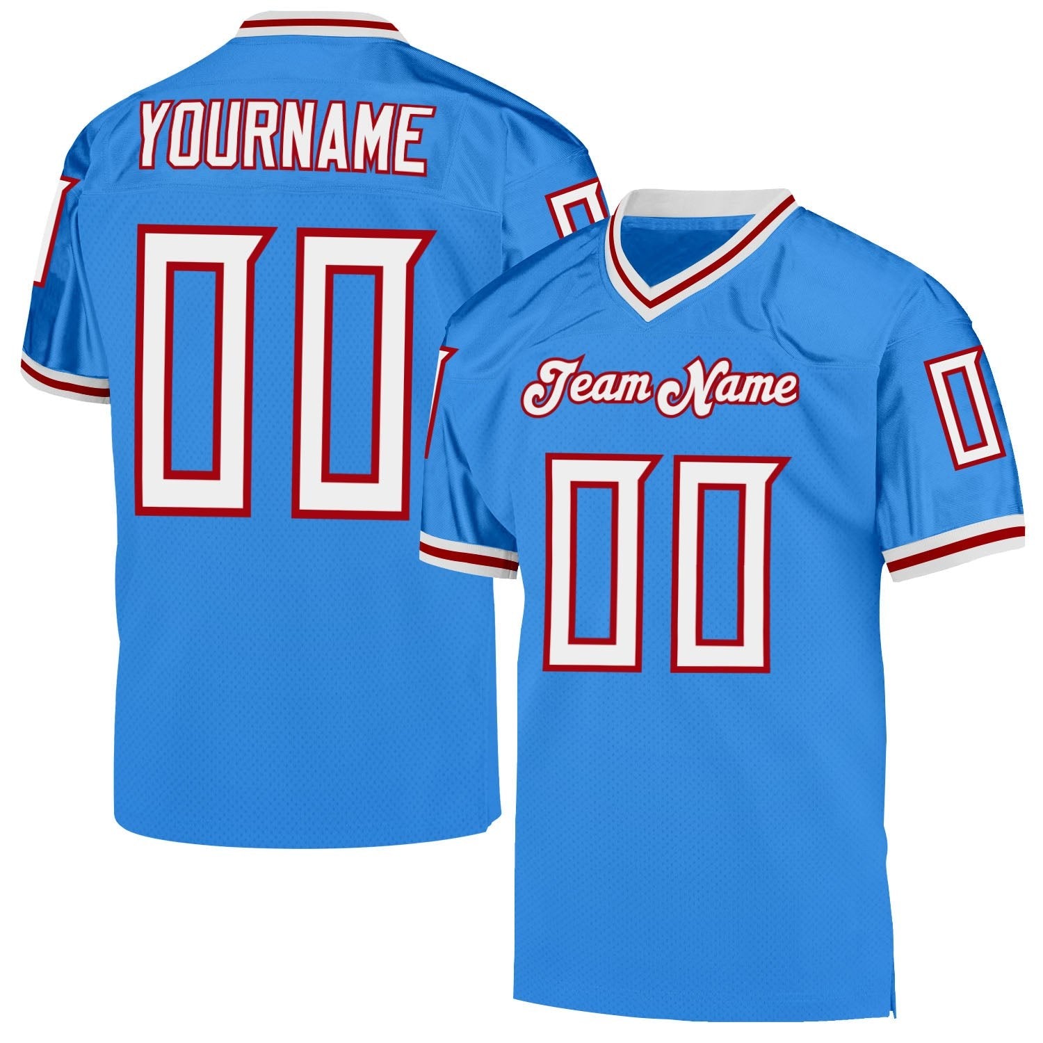 Custom Powder Blue White-Red Mesh Authentic Throwback Football Jersey photo 1