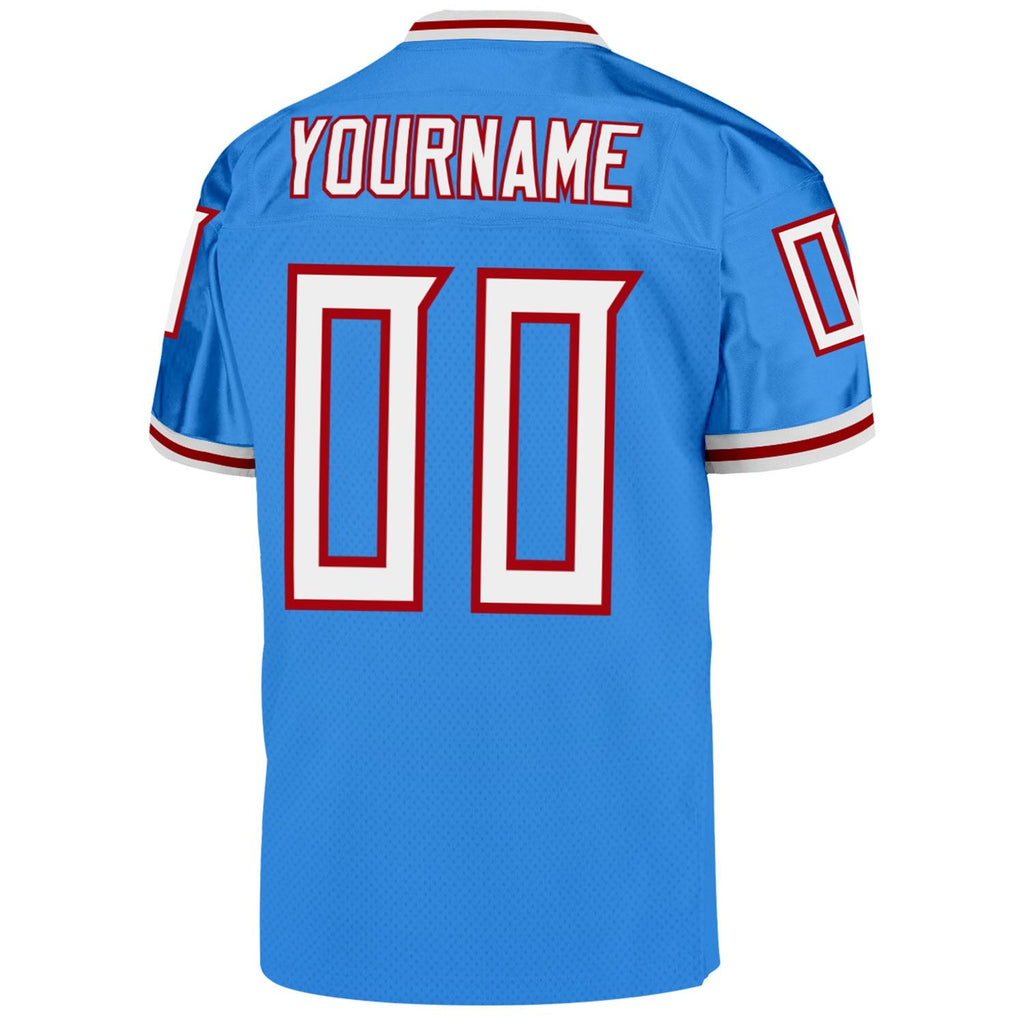 Custom Powder Blue White-Red Mesh Authentic Throwback Football Jersey photo 3