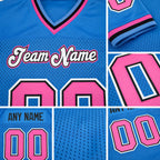 Custom Powder Blue Pink-Black Mesh Authentic Throwback Football Jersey detail
