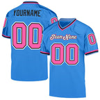Custom Powder Blue Pink-Black Mesh Authentic Throwback Football Jersey photo 1