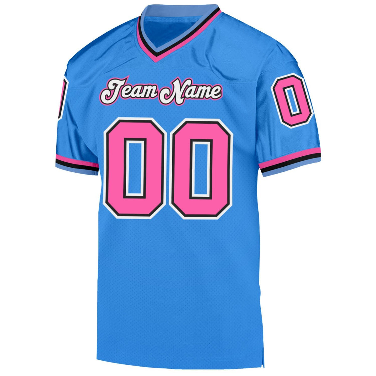 Custom Powder Blue Pink-Black Mesh Authentic Throwback Football Jersey photo 2