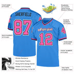Custom Powder Blue Pink-Black Mesh Authentic Throwback Football Jersey photo 4