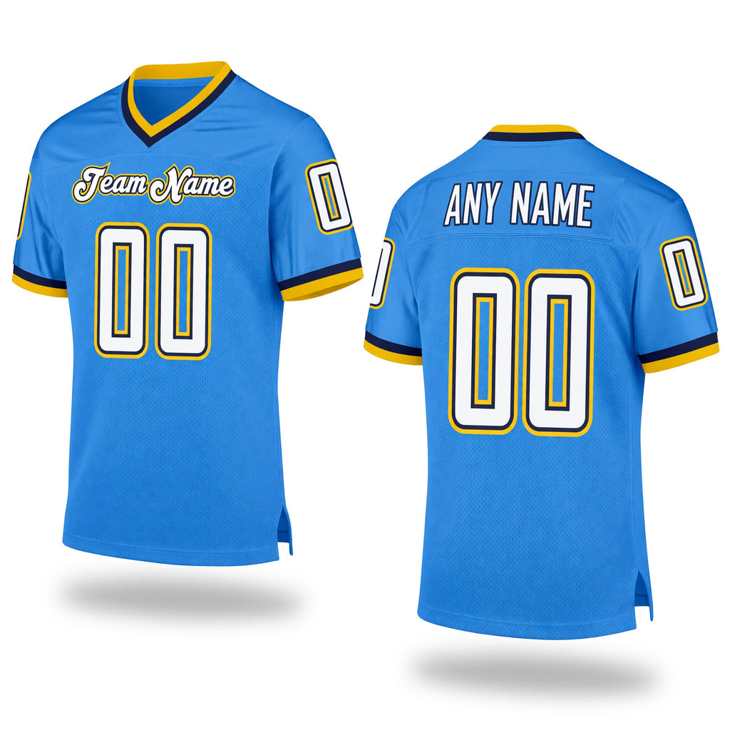 Custom Powder Blue White-Navy Mesh Authentic Throwback Football Jersey
