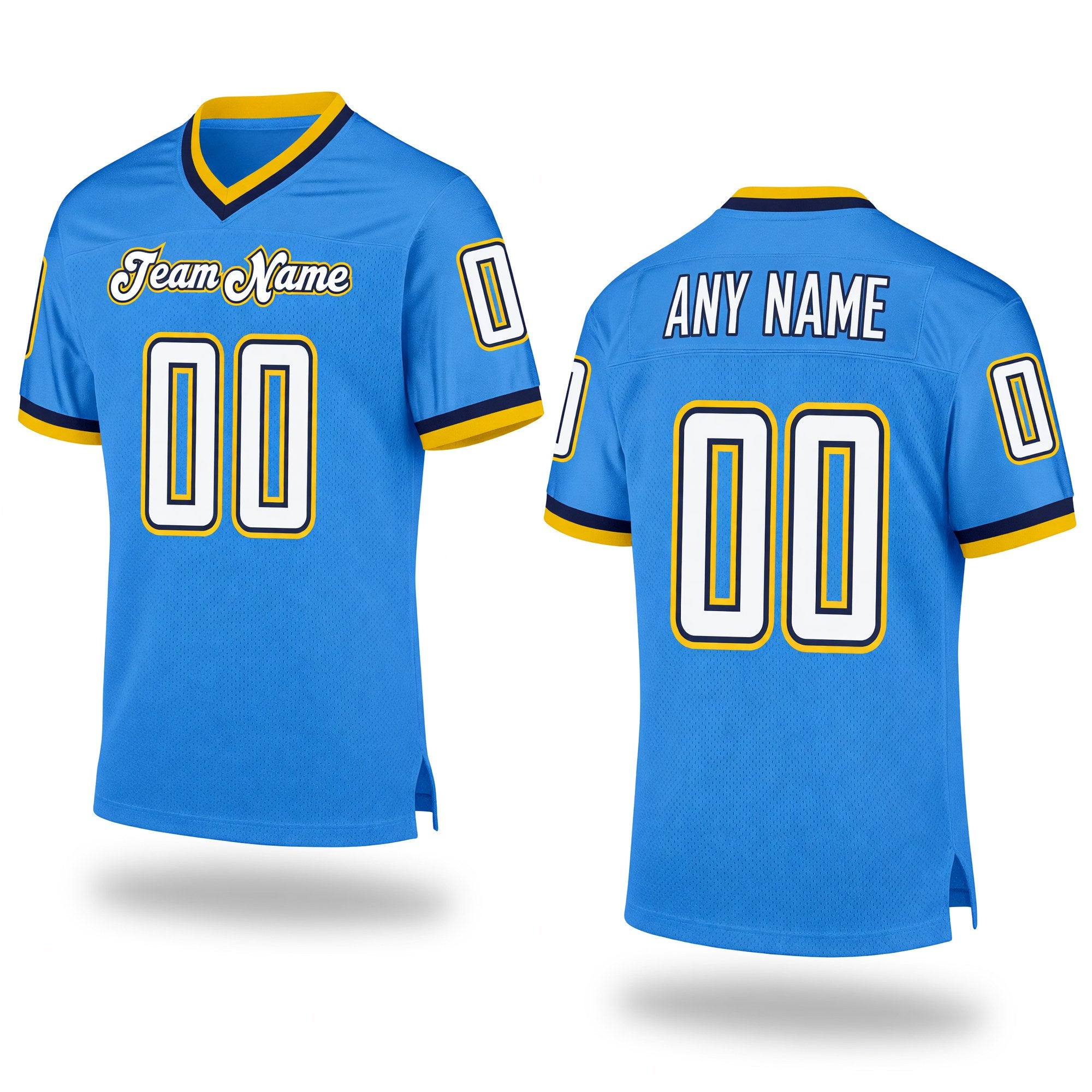 Custom Powder Blue White-Navy Mesh Authentic Throwback Football Jersey